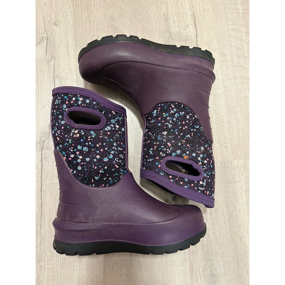 Bogs Neo Classic Rain Winter Boots Kids Youth Size 4 Purple Confetti Waterproof